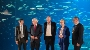 Vor den Fischen: v.l.n.r. Prof. Burkard Baschek, wissenschaftlicher Direktor am Deutschen Meeresmuseum, Bundespräsident Frank-Walter Steinmeier, Meeresmuseum-Direktor Andreas Tanschus, Ministerpräsidentin Manuela Schwesig und Oberbürgermeister Alexander Badrow